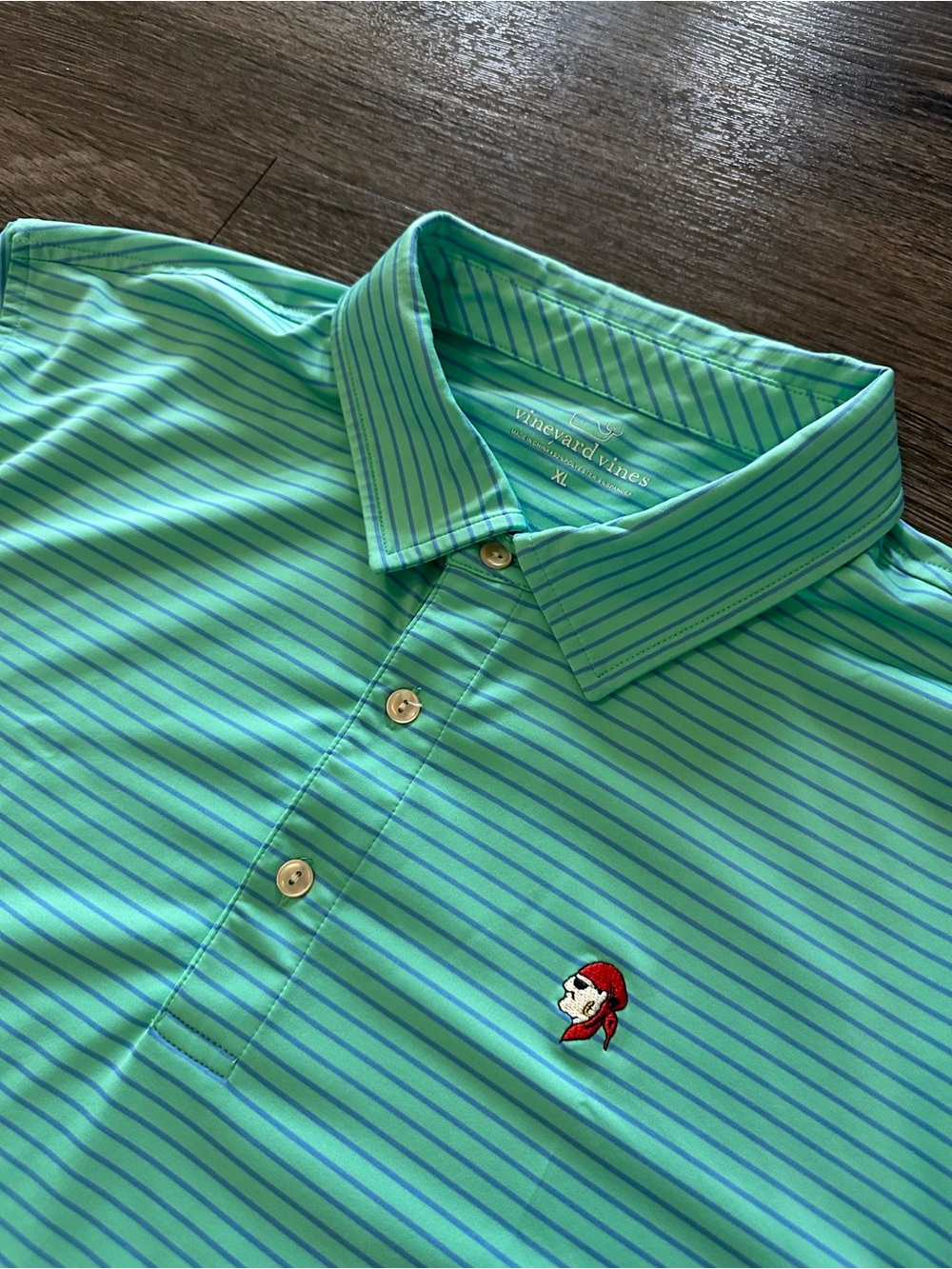 Vineyard Vines Gasparilla golf Club Performance Polo Men XL Green Blue Striped - Picture 1 of 8